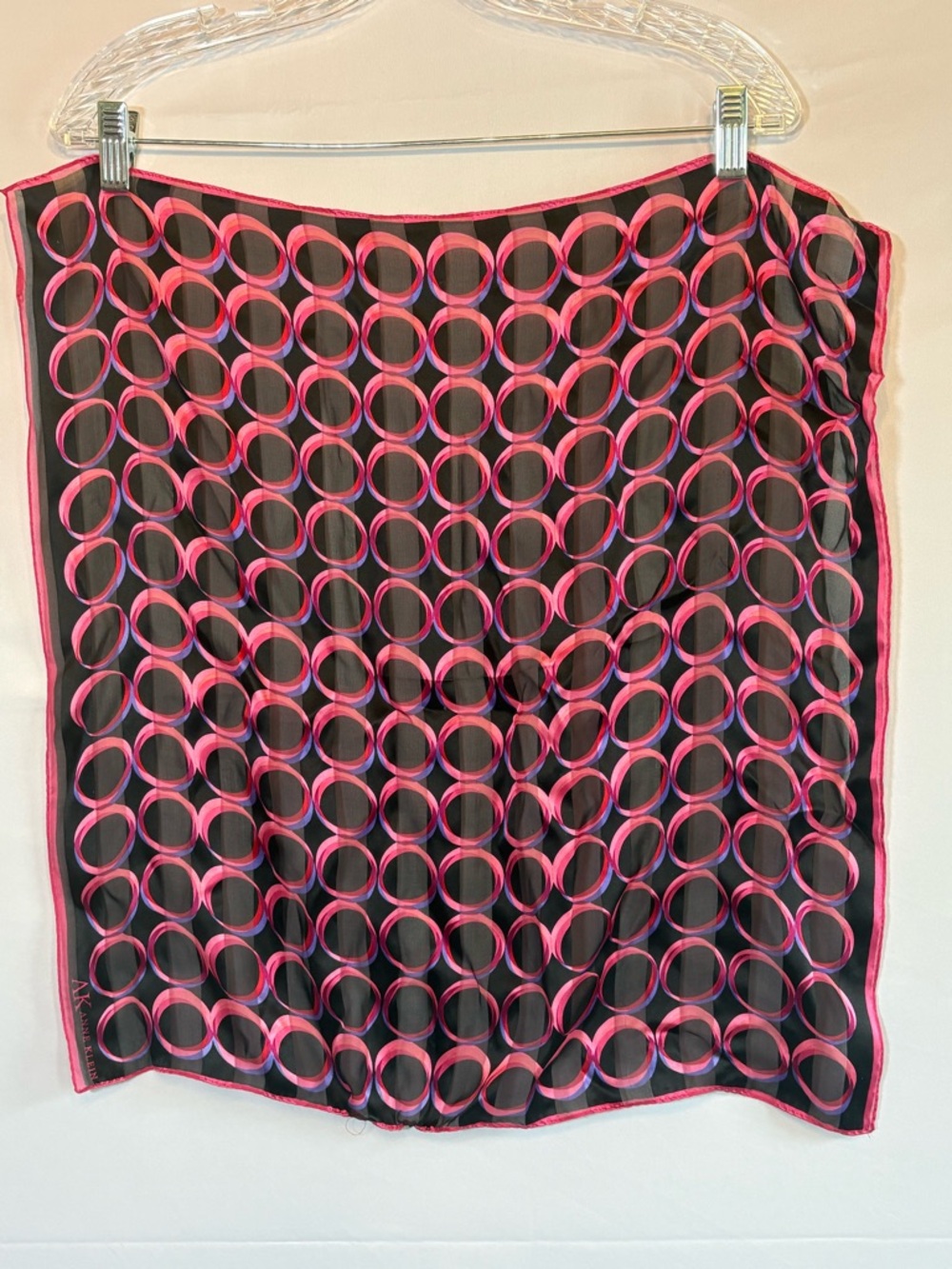 Vintage Black Scarf with Metallic Pink Rings